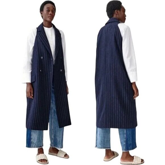 Baum Und Pferdgarten Womens Coat Size Small Blue Pinstripe Pockets Darla Wool - Picture 10 of 10